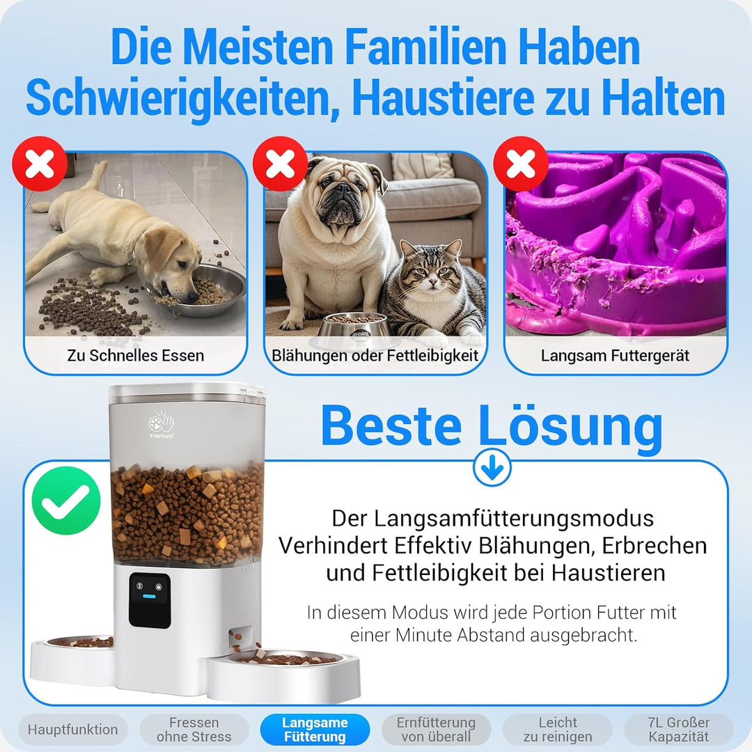 Frienhund 7L Futterautomat Katze für 2 Näpfe mit APP mit 5G-WLAN Weiss, Weiss