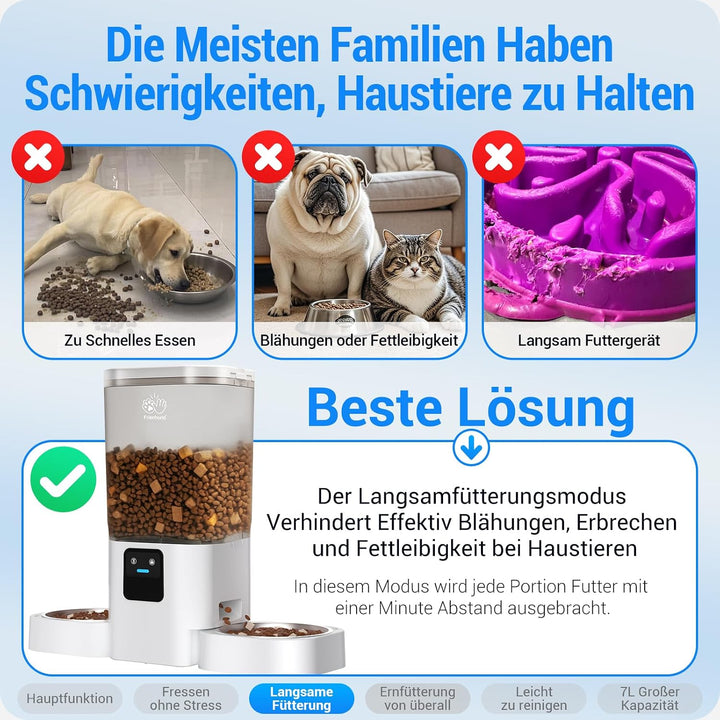 Frienhund 7L Futterautomat Katze für 2 Näpfe mit APP mit 5G-WLAN Weiss, Weiss