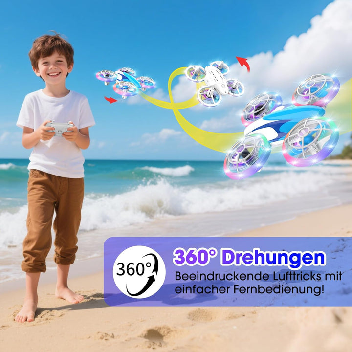 Mini Drohne für Kinder Spielzeug ab 6 7 8 9 10+ Jahre, RC Flugzeug Drone mit 3 Akkus, 360°Flips, LED