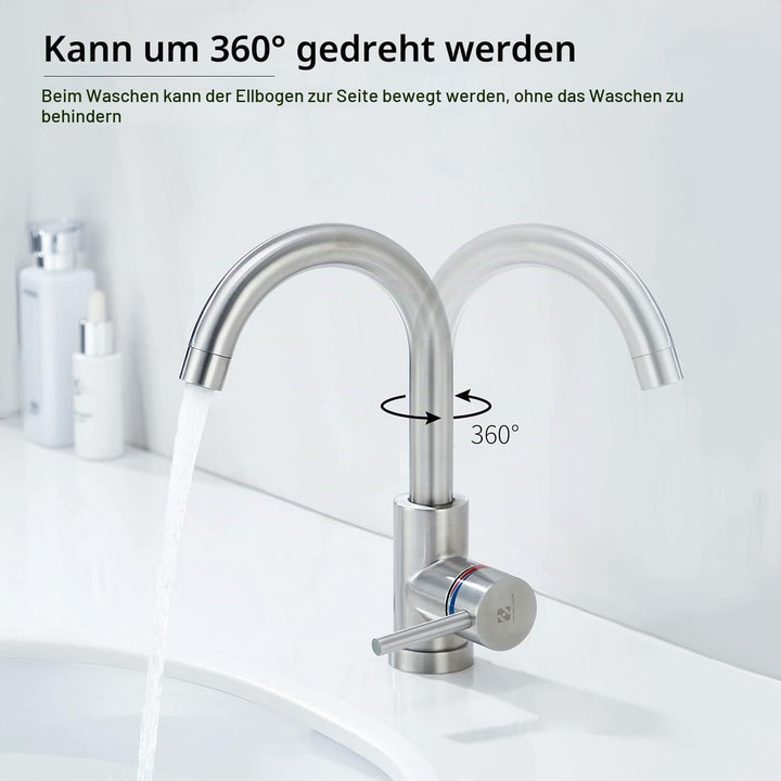 HOMELODY Niederdruck Wasserhahn Bad/Küche 360° Drehbar Badarmatur Küchenwasserhahn Einhebelmischer W