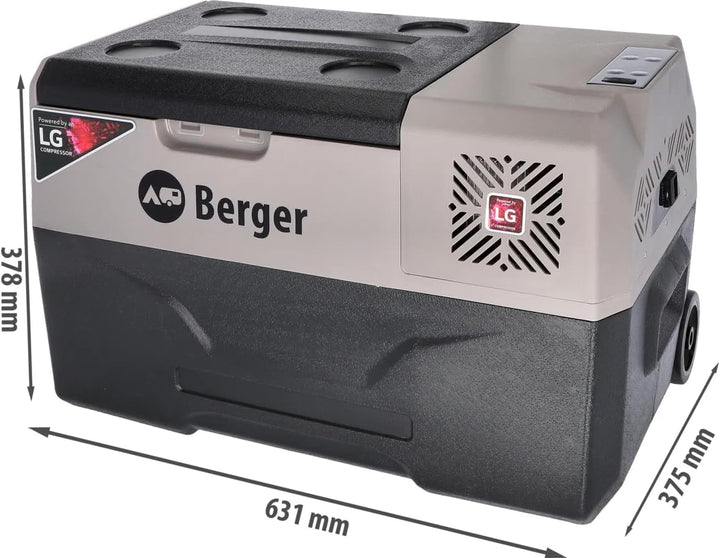 BERGER Kompressor Kühlbox B30-T 29 L │ 12V, 24V, 230V Stecker │ Elektrische Auto Kühlbox mit Rollen