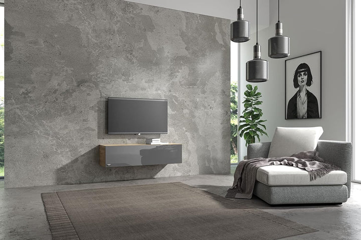 Wuun® TV Lowboard I 100cm-280cmI TV Board hängend Hängeschrank Wohnwand/Somero/Eiche 100 Eiche / Gra