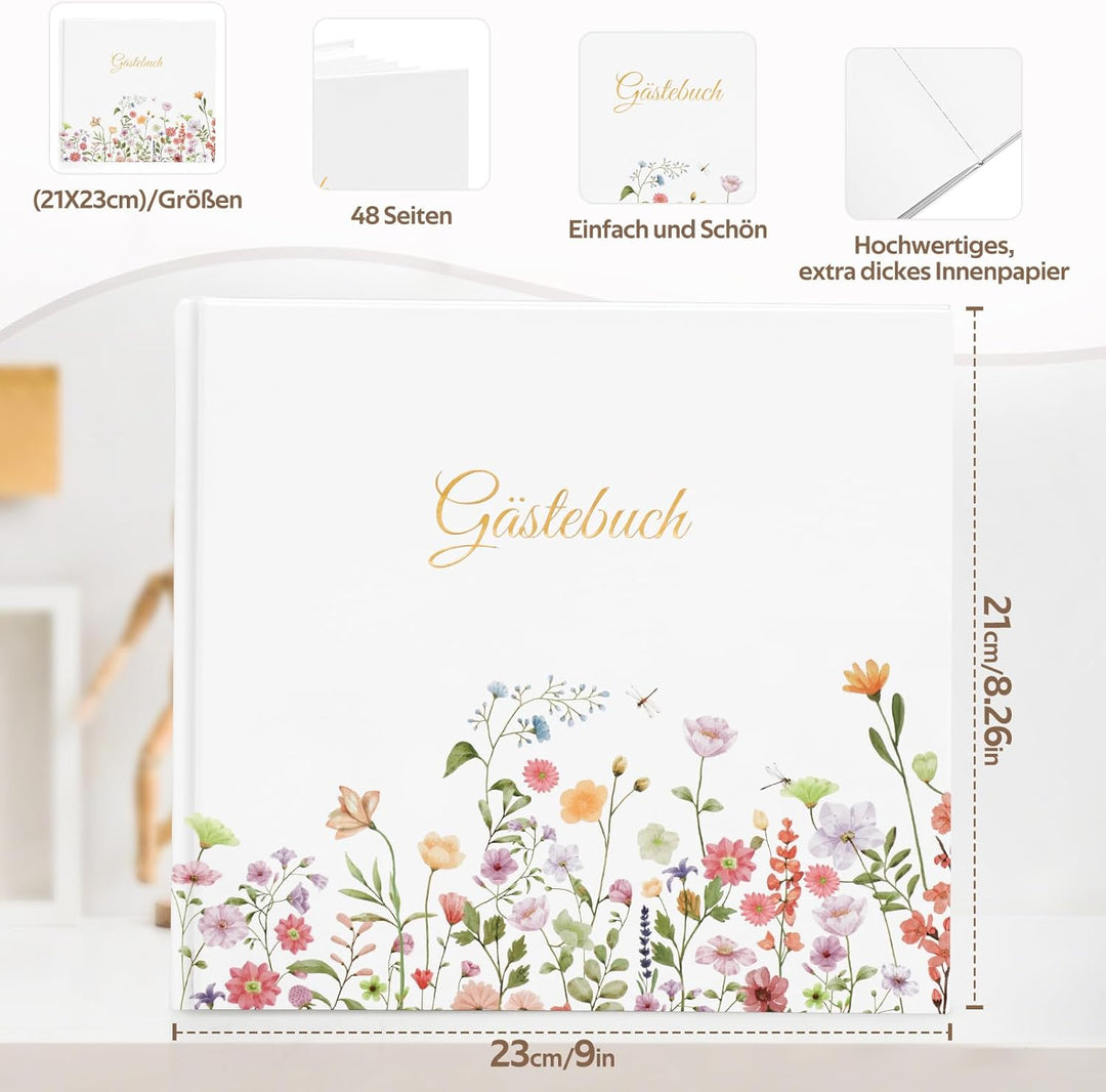 Gästebuch Geburtstag Blanko mit 40 Schöne Aufkleber und 48 Doppelseiten Premium Dickem Papier,Grösse