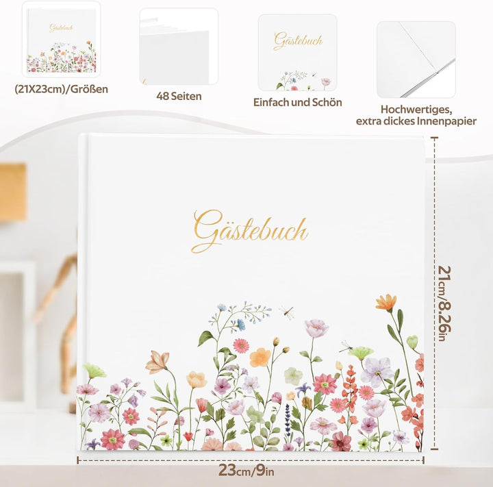Gästebuch Geburtstag Blanko mit 40 Schöne Aufkleber und 48 Doppelseiten Premium Dickem Papier,Grösse