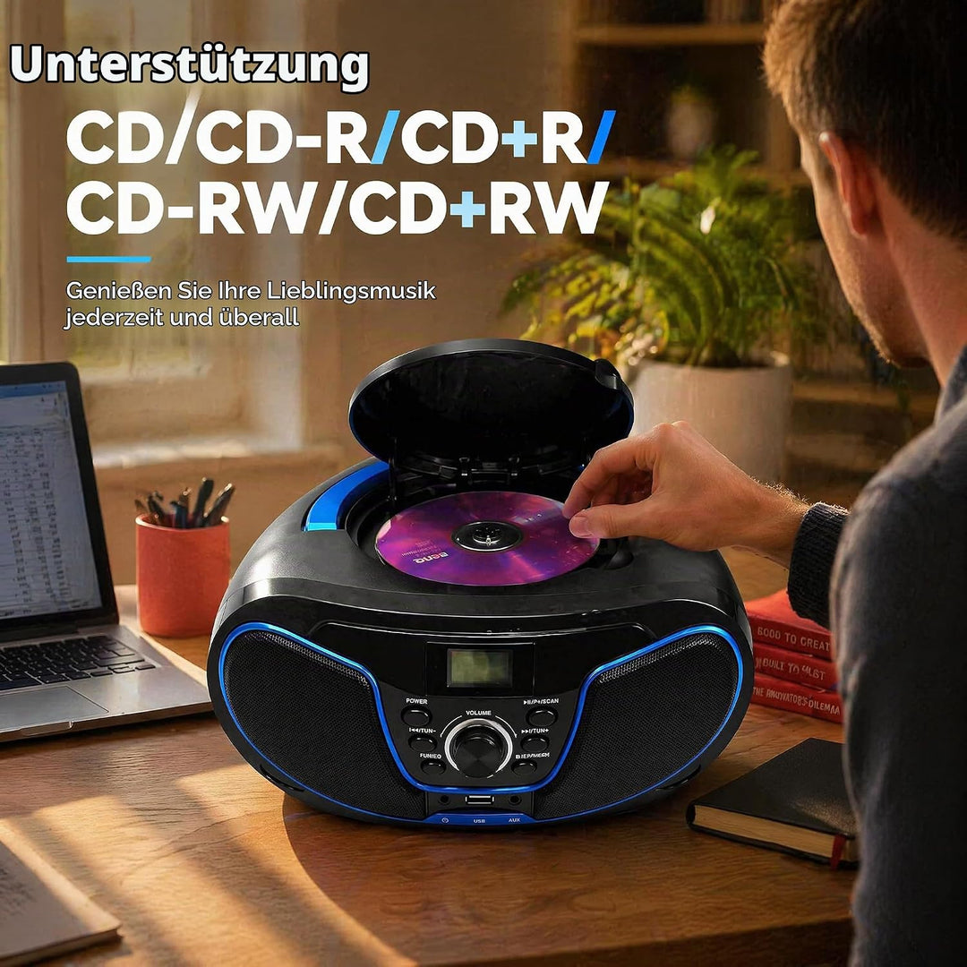 Tragbares CD-Radio - Kinder CD-Player Boombox mit USB-Eingang | AUX-Eingang | Kopfhöreranschluss | U