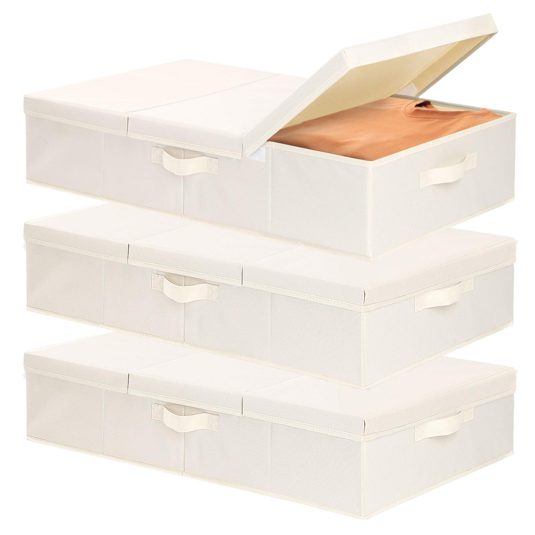 3 Stück Unterbettkommode, Unterbett Aufbewahrungsbox mit Deckel, Faltbare Aufbewahrungstasche, Stoff