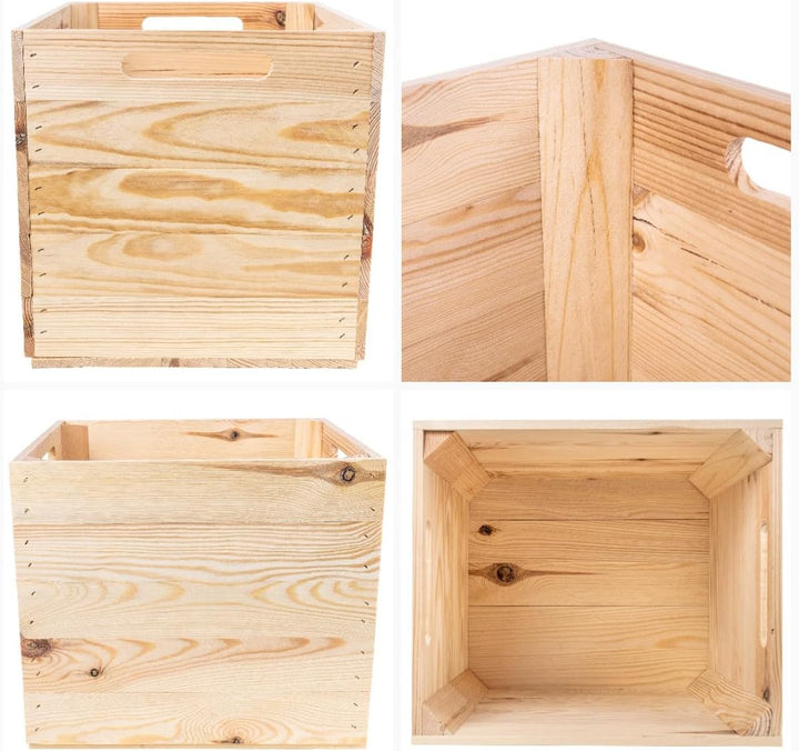 Creative Deco 4 x Holzkiste Natur | passend für alle Kallaxregale | Holzbox mit Griffen | 33 x 37 x