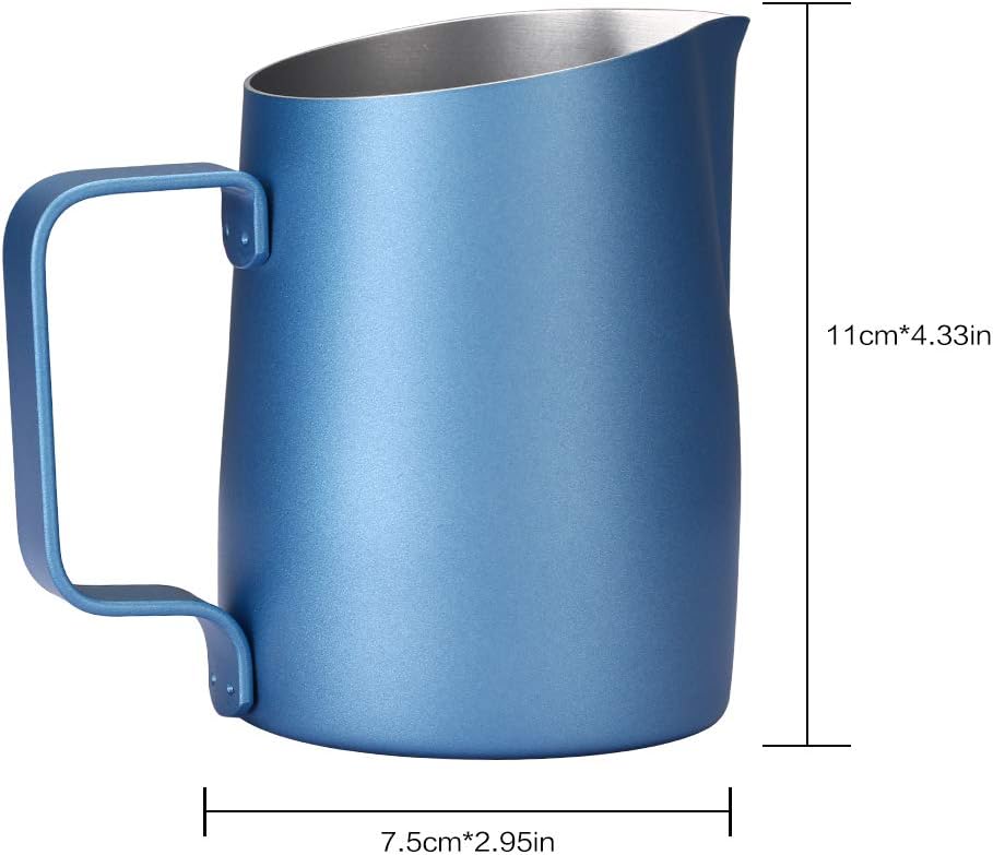 Dianoo Espresso-Milchaufschäumer, Milchkännchen, Edelstahl, für Kaffee-Latte-Kunst, 420 ml blau, Bla