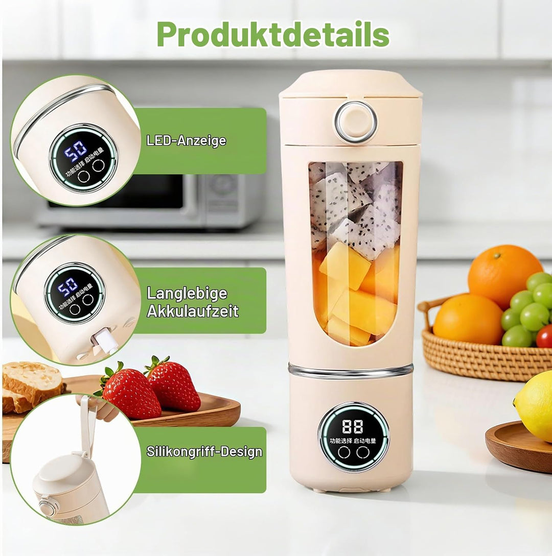 Tragbarer Mixer Smoothie Maker, 700 ml Kleiner Entsafter, Typ-C Wiederaufladbar, mit 12 Rostfreien K