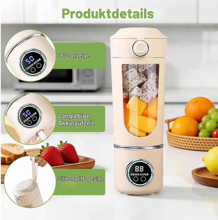 Tragbarer Mixer Smoothie Maker, 700 ml Kleiner Entsafter, Typ-C Wiederaufladbar, mit 12 Rostfreien K