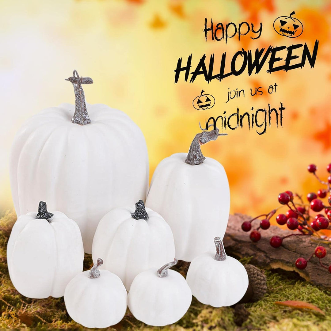 7 Halloween Weisser Kürbis Herbst Deko, Simulationsschaum Weisser Kürbis,Halloween Kunstpflanzen Kür