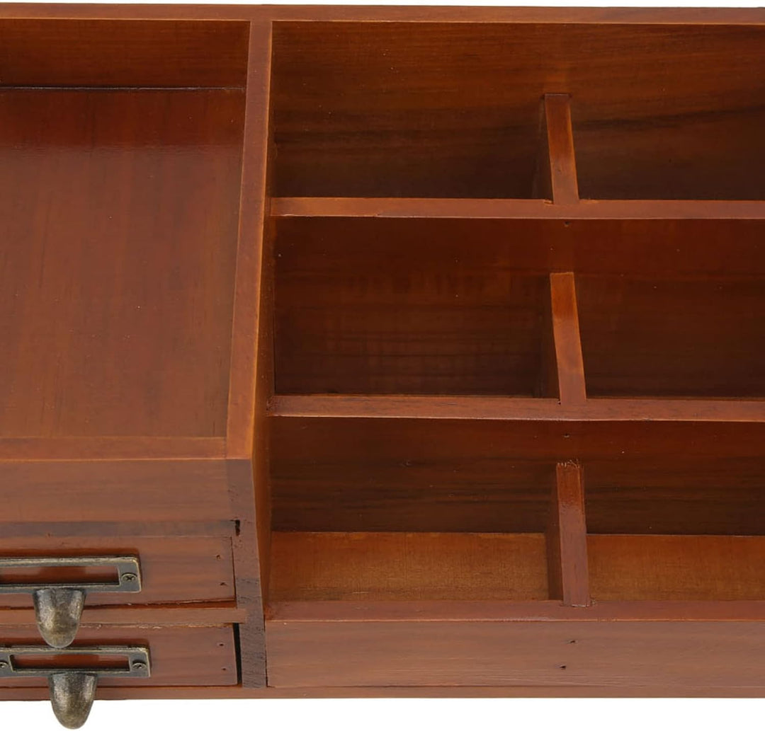 Raguso Schreibtisch Organizer aus Holz, Antik Retro 2 Schubladen Umweltfreundlicher Holz Schubladen