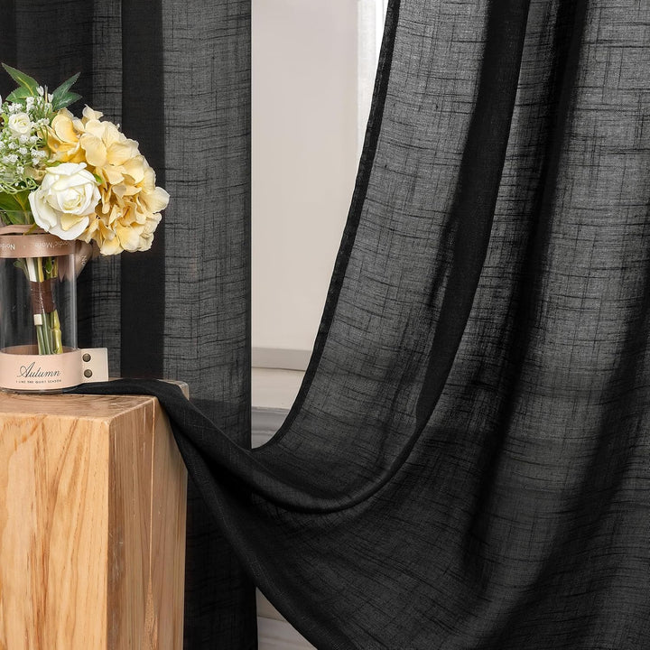 MIULEE 2er Set Voile Vorhang Sheer Leinenvorhang mit Ösen Transparente Leinen Optik Gardine Ösenscha