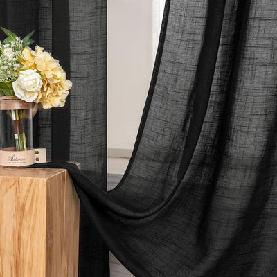 MIULEE 2er Set Voile Vorhang Sheer Leinenvorhang mit Ösen Transparente Leinen Optik Gardine Ösenscha