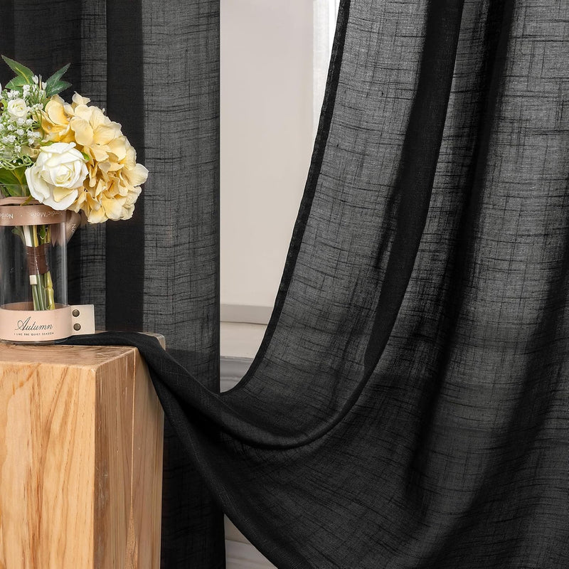 MIULEE 2er Set Voile Vorhang Sheer Leinenvorhang mit Ösen Transparente Leinen Optik Gardine Ösenscha