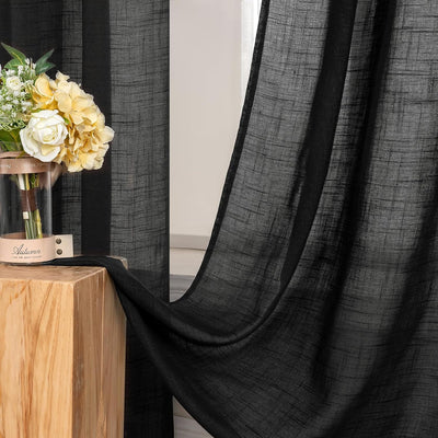 MIULEE 2er Set Voile Vorhang Sheer Leinenvorhang mit Ösen Transparente Leinen Optik Gardine Ösenscha