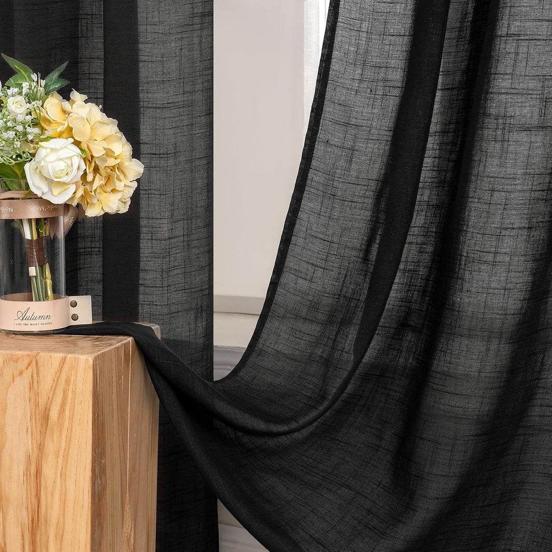 MIULEE 2er Set Voile Vorhang Sheer Leinenvorhang mit Ösen Transparente Leinen Optik Gardine Ösenscha