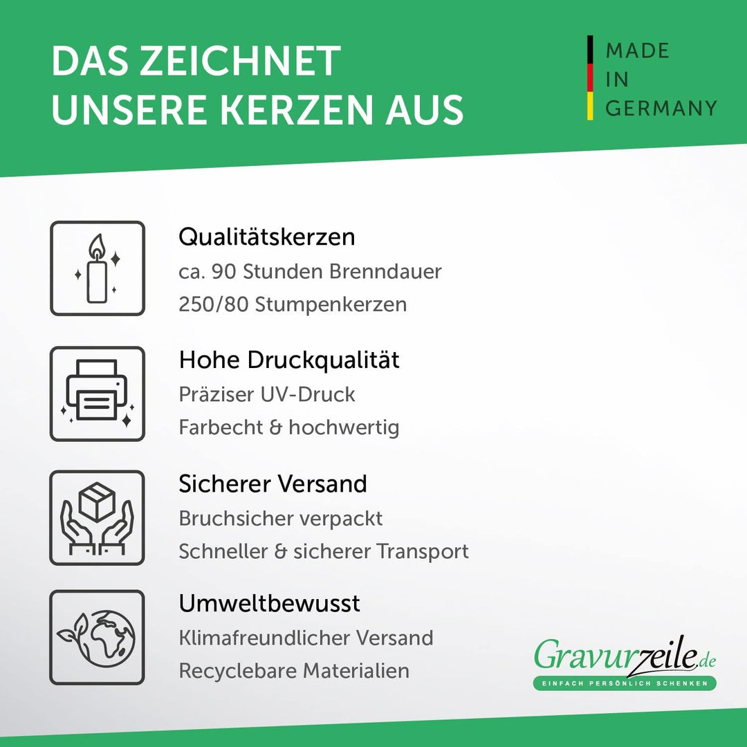 GRAVURZEILE Geburtskerze im Lama Design mit Daten der Geburt - Hochwertige Stumpenkerze 250/80 mm br