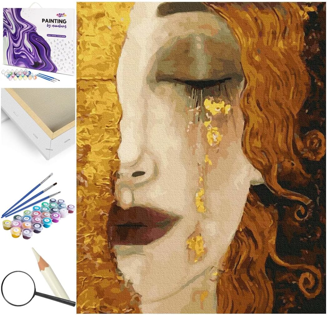 Artnapi Malen nach Zahlen Erwachsene mit Rahmen | DIY Handgemalt | Gustav Klimt Goldene Tränen | Kit
