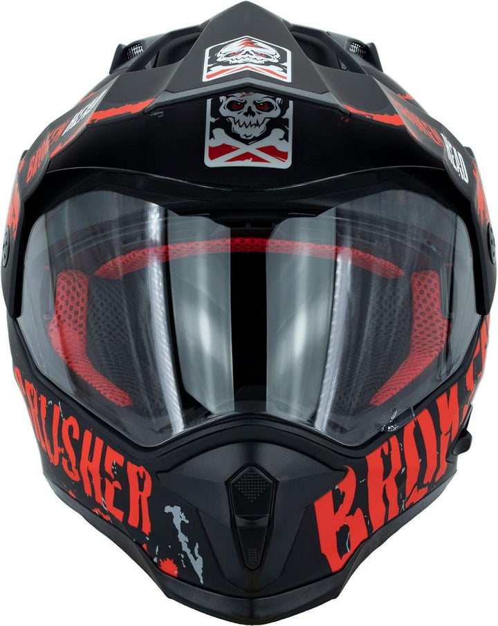 Broken Head Bone Crusher Motocross-Helm Rot mit Visier - Enduro MX Cross-Helm - Motorradhelm mit Son