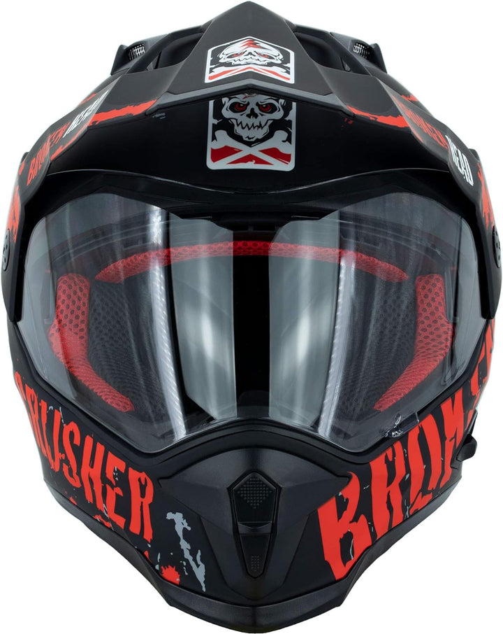Broken Head Bone Crusher Motocross-Helm Rot mit Visier - Enduro MX Cross-Helm - Motorradhelm mit Son
