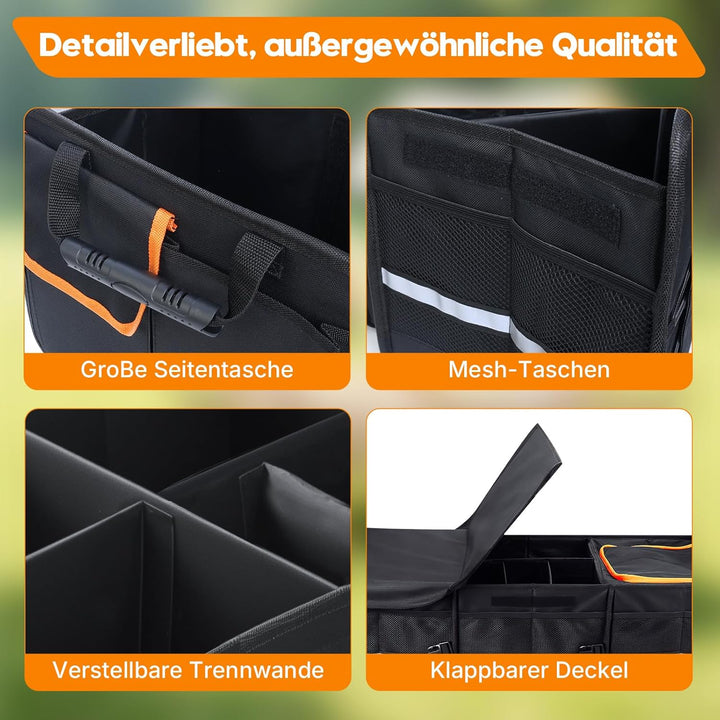 Storystore Kofferraum Organizer mit Deckel, Extra Grosser 92L Kofferraumtasche mit Kühltasche, Zusam
