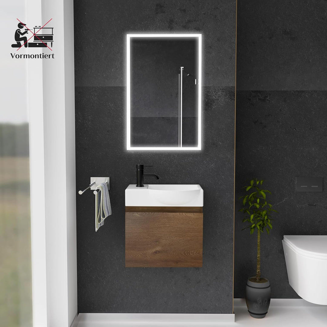 Alpenberger Waschtisch mit Unterschrank | Gäste WC Waschbecken Klein 45 cm Breit | Keramik Aufsatzwa