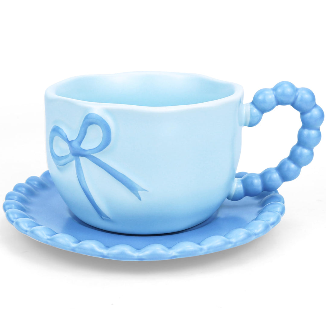 350 ML Blau Schleife Kaffeebecher Cute Mug Porzellan Kaffee Tee Tasse Keramik Tasse mit Schleife und