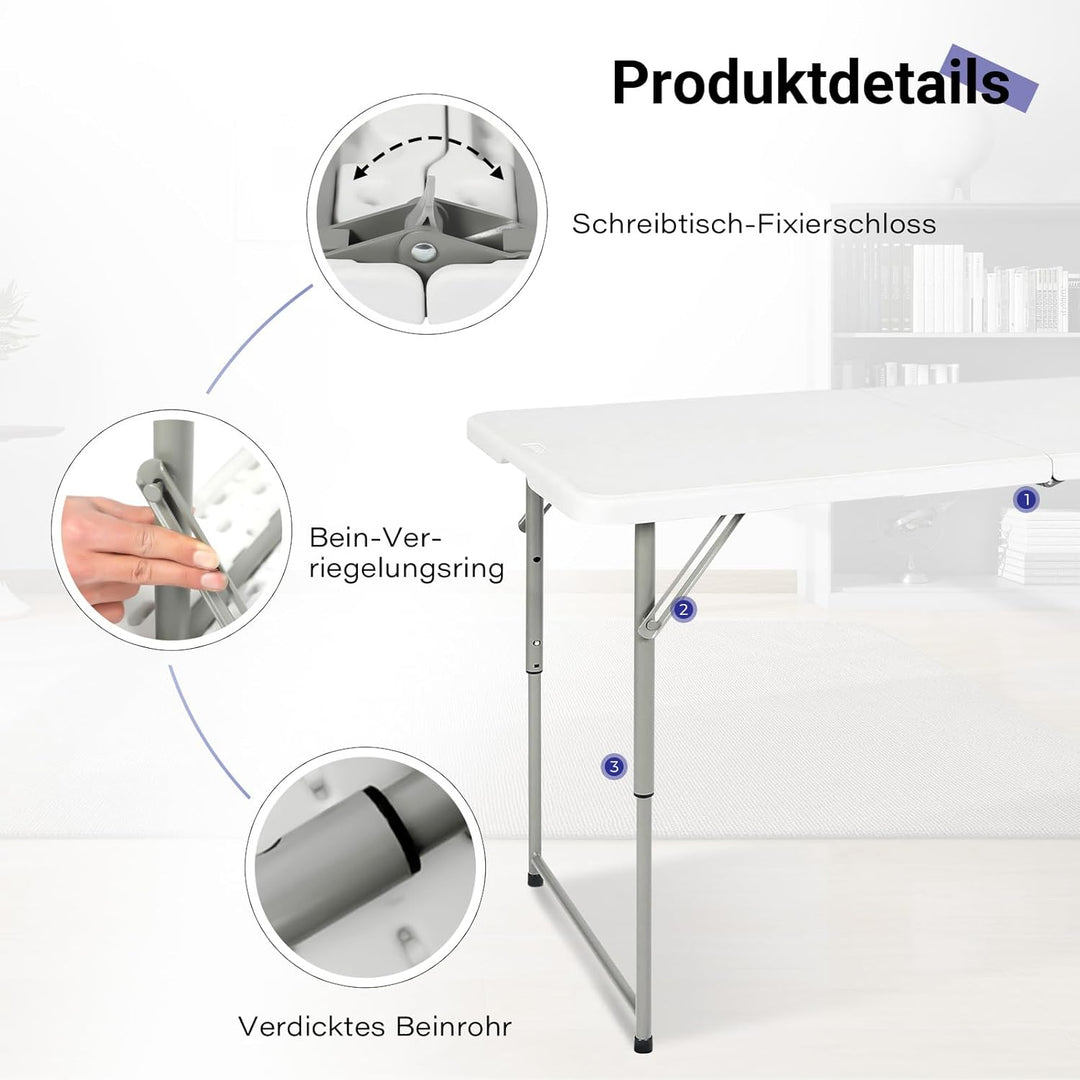 Klapptisch 120 cm tragbar, höhenverstellbar Campingtisch, Gartentisch Esstisch Partytisch klappbar f