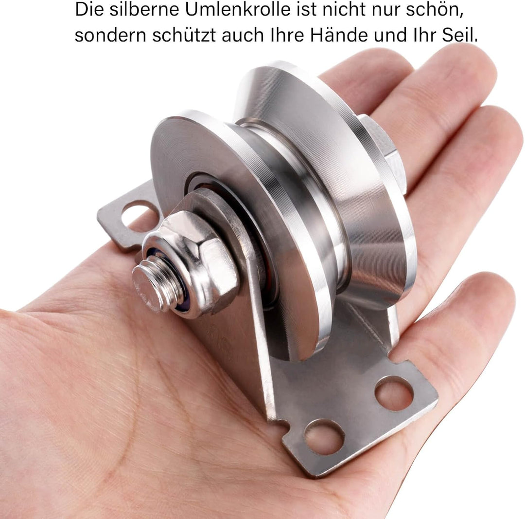 Umlenkrolle mit 2 Kugellager, 304 Edelstahl Fitness flaschenzug, 48mm V Typ Umlenkrollen für 12mm Se