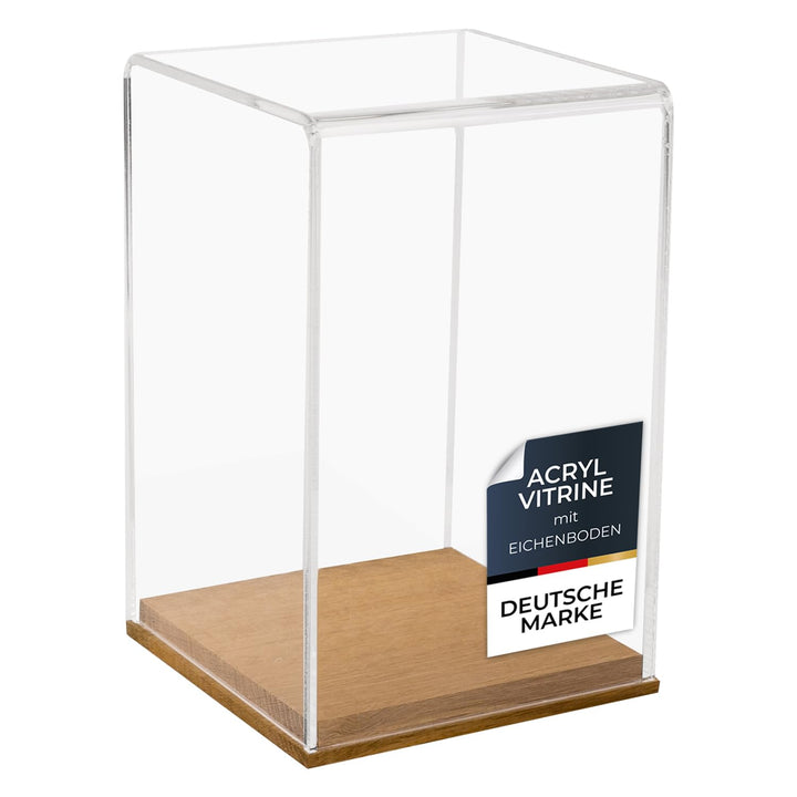 HMF 46881 Acryl Vitrine / Schaukasten mit Holzsockel für Figuren | 14 x 14 x 22 cm | Transparent 22