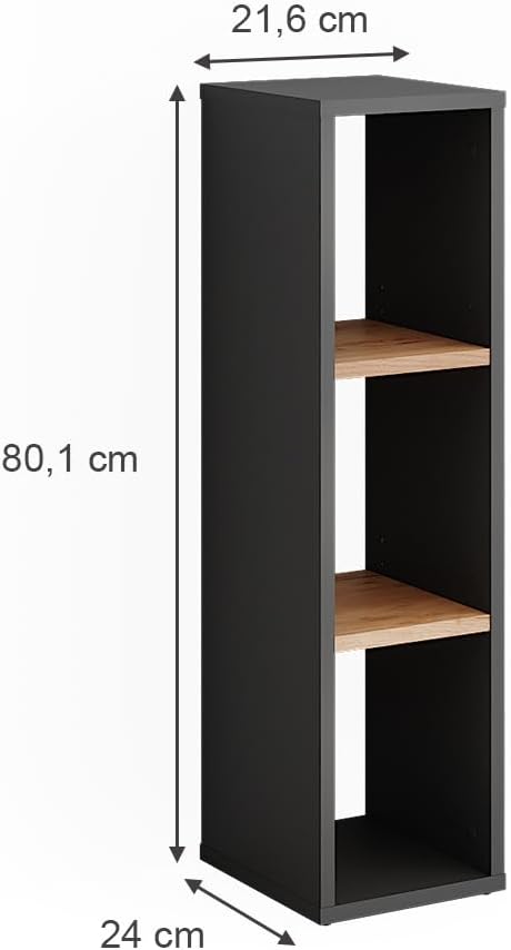 Vicco Standregal Orlando, Stauraumregal, Anthrazit/Goldkraft Eiche, 21.6 x 80.1 cm Anthrazit/Goldkra