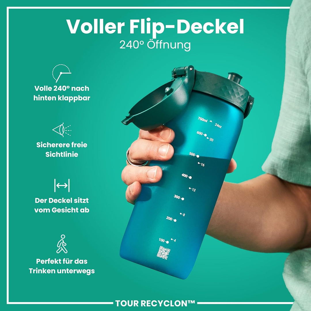 Ion8 Trinkflasche, 750ml, Auslaufsicher, Einhandöffnung, Sichere Verriegelung, Spülmaschinenfest, BP