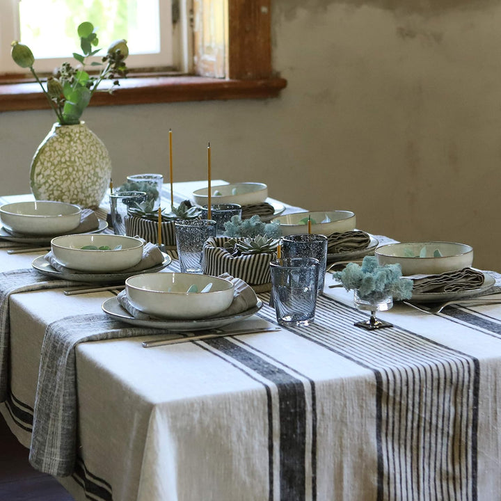 LinenMe Schwarze Leinentischdecke Provence 136x320cm 136 x 320 cm, 136 x 320 cm