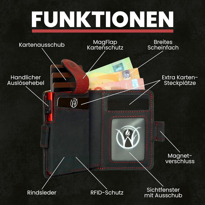 Will Fire® AirTag Wallet | Inkl. Airtag Anhänger | Leder Geldbörse mit Münz- &amp; Scheinfach | Extra ge