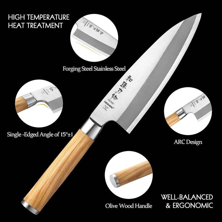 HEZHEN 18CM Deba Messer,Messer Asiatischer Art, Japanischer Stil Schmiedestahl Fische Lachs Filetier