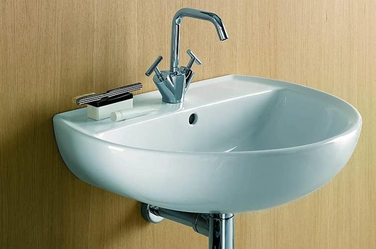 VBChome Aufsatzwaschbecken 60x45 cm Weiss Aufsatzwaschbecken mit Loch mit Überlauf EIN Waschbecken z