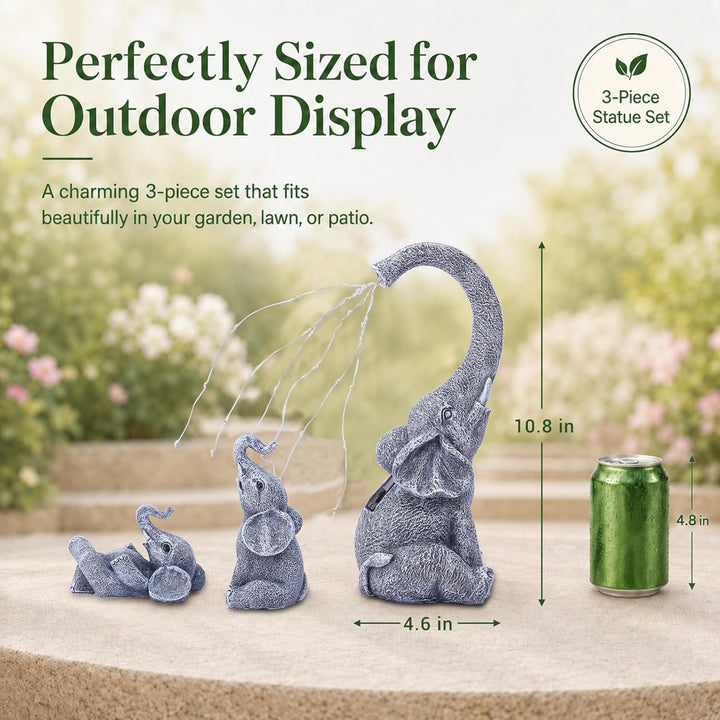 Yeomoo Elefanten Deko Gartenfiguren mit Solar Lichterkette Aussen: Elefant Mutter mit 2 Baby Elefant