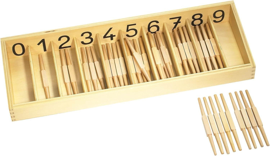Zahlenverständnis bis 10 lernen und üben mit Montessori-Materialien, Spindelkasten, Ziffern & Chips