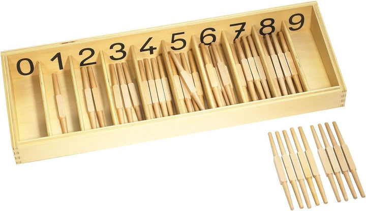 Zahlenverständnis bis 10 lernen und üben mit Montessori-Materialien, Spindelkasten, Ziffern & Chips
