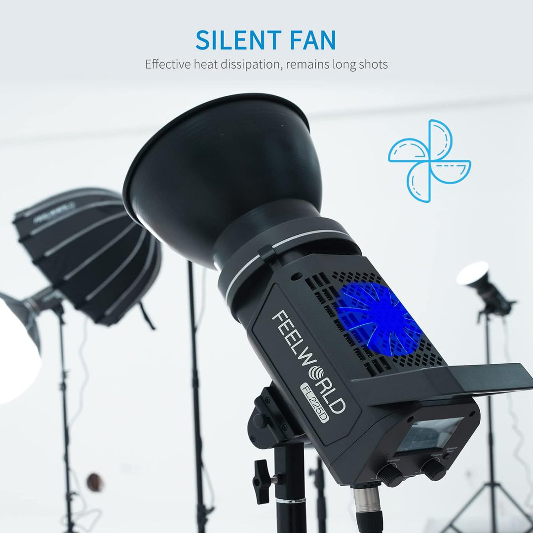 FEELWORLD FL225D 5600K Tageslicht Videostudioleuchte 225W Dauerlicht CRI96+ TLCI97+ 675001ux@1m für