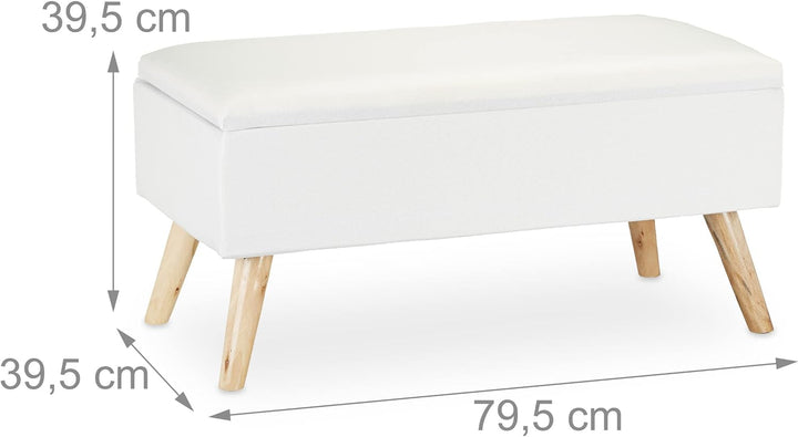 Relaxdays, weiss Sitzbank mit Stauraum, gepolstert, Holzbeine, Truhenbank Stoffbezug, H x B x T: 39,