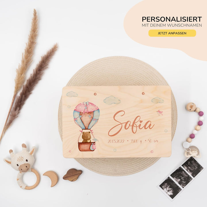 KIDSMOOD - Erinnerungsbox Baby, personalisierte Holzkiste mit Deckel, Ideal zur Aufbewahrung von Eri