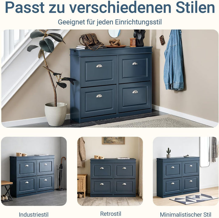 SoBuy Schuhschrank mit Schublade und Haken- Schuhregal Schuhkipper Schmal – 4 Klappen für bis zu 16