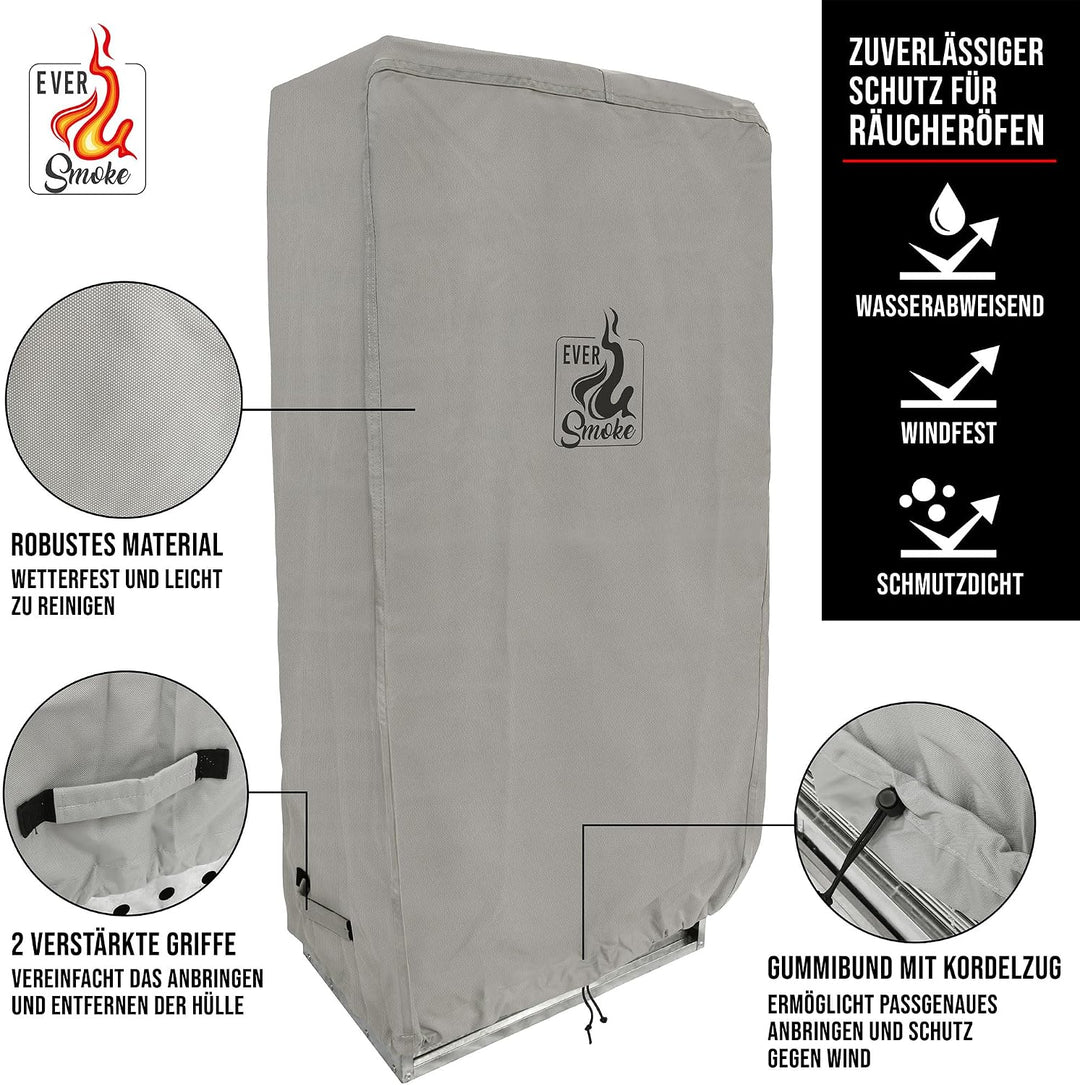 Schutzhülle für Räucherofen, Large (120cm), Grau | Wasserabweisende Polyester, UV-Schutz, Staubschut