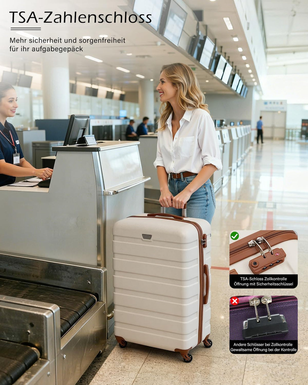COOLIFE Handgepäck Koffer für EasyJet, 56cm M, PC+ABS, Hartschale, Leicht Robuster, Reisekoffer mit