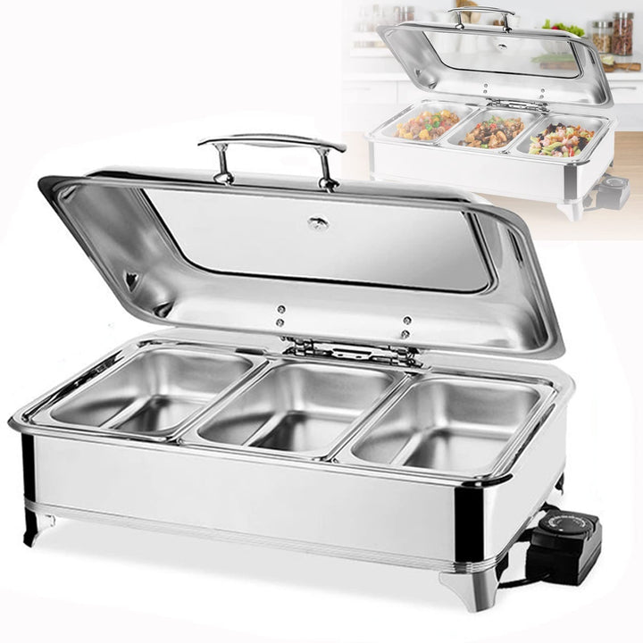 Edelstahl Speisenwärmer Warmhaltebehälter, Elektrisch Chafing Dish mit Deckel, Buffetwärmer für Hoch