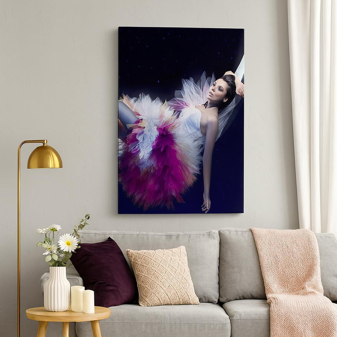 Bilder auf Leinwand 55x100cm Leinwandbild mit Rahmen Frau Geheimnis Kleid elegant Gross Wanddeko Bil