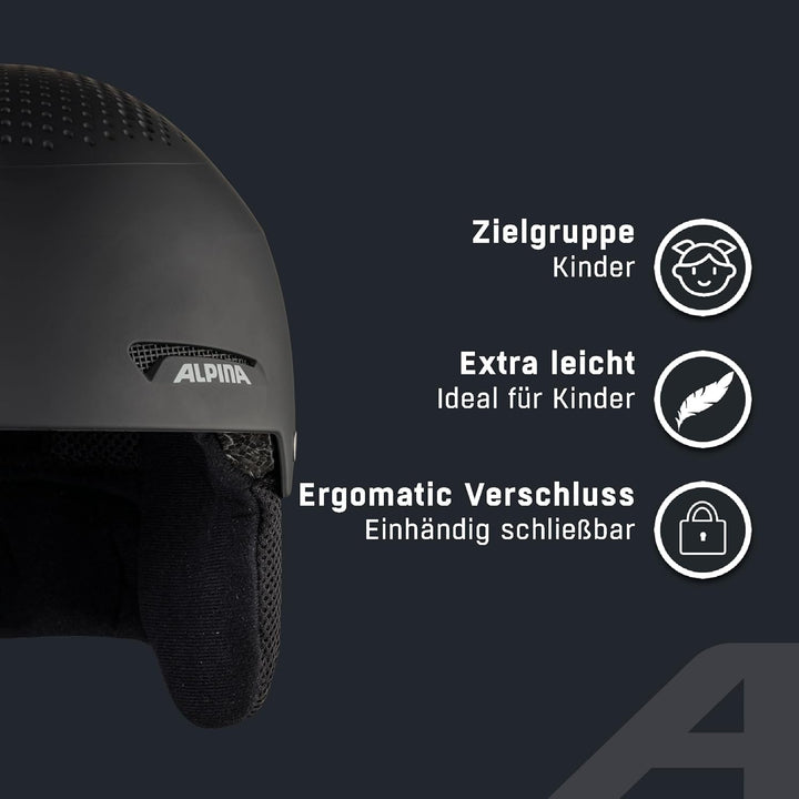 ALPINA ZUPO - Sicherer, Stossabsorbierender, Belüfteter & Schlagfester Skihelm Für Kinder black matt