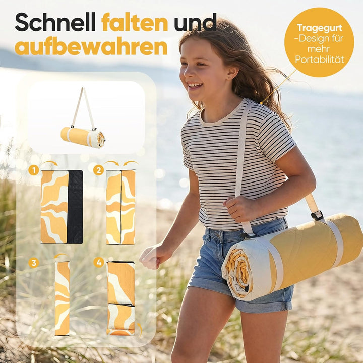 Sekey Picknickdecke Wasserdicht 200x200 cm, Stranddecke Sandfrei | Gepolstert, Dreischichtige Strukt